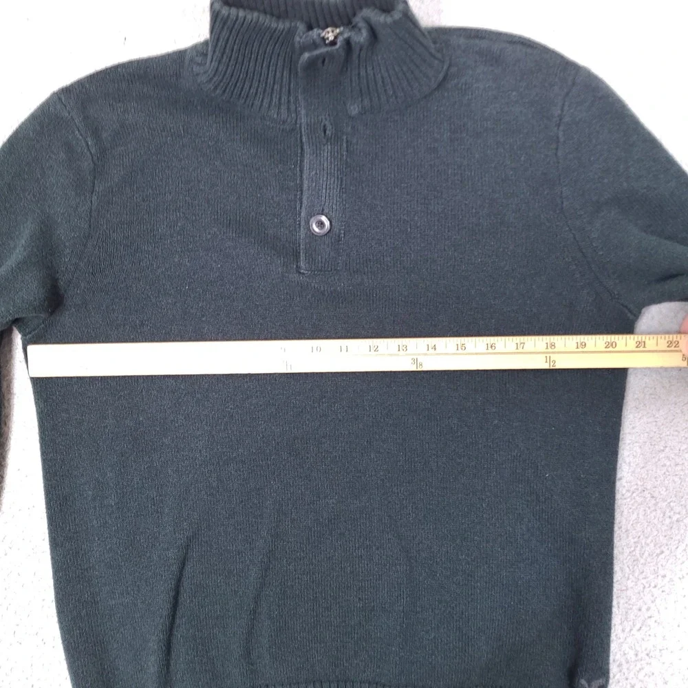 American Eagle Sweater Mens Large Forest Green Athletic Fit Button Zip Mock Neck